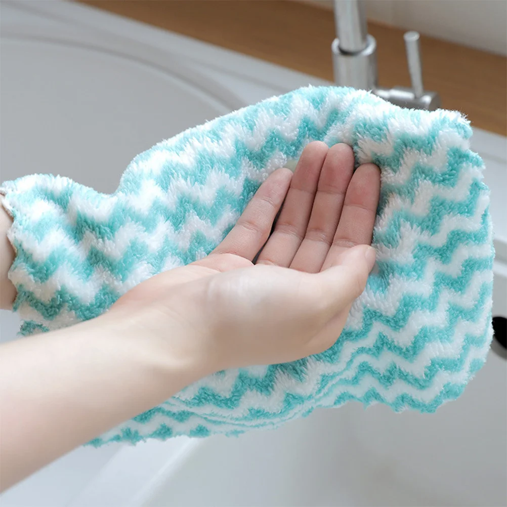 

8Pcs Durable Coral Fleece Wavy Stripe Absorbent Kitchen Dishcloths Quick Drying for Cookware Glass Furniture