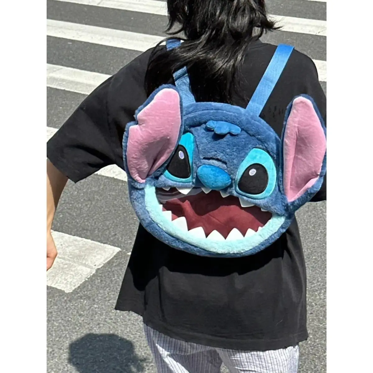 ステッチぬいぐるみリュックサック、バッジやピン用の大きな透明窓付き、日本のJKスタイル、女子学生・大学生向けデイパック