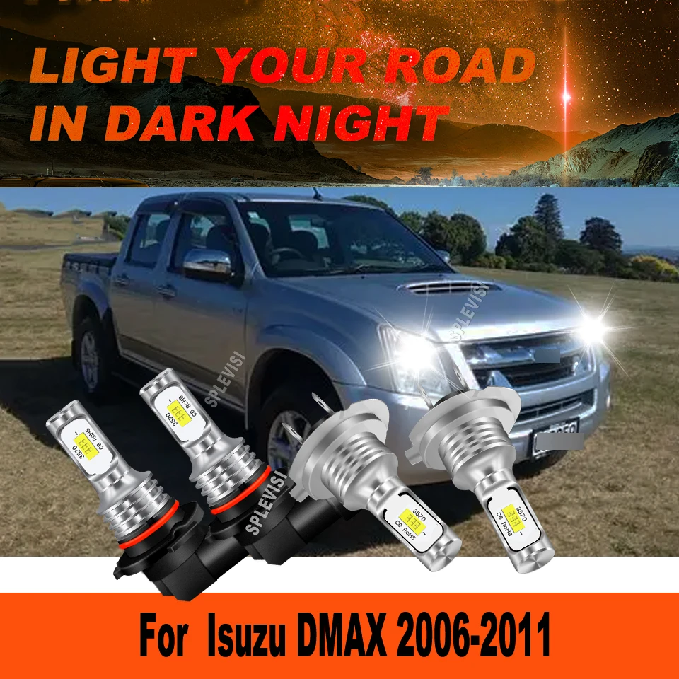

9005 H7 LED White High Low Beam Headlights -Upgraded Brightness & Road-friendly For Isuzu DMAX 2006 2007 2008 2009 2010 2011