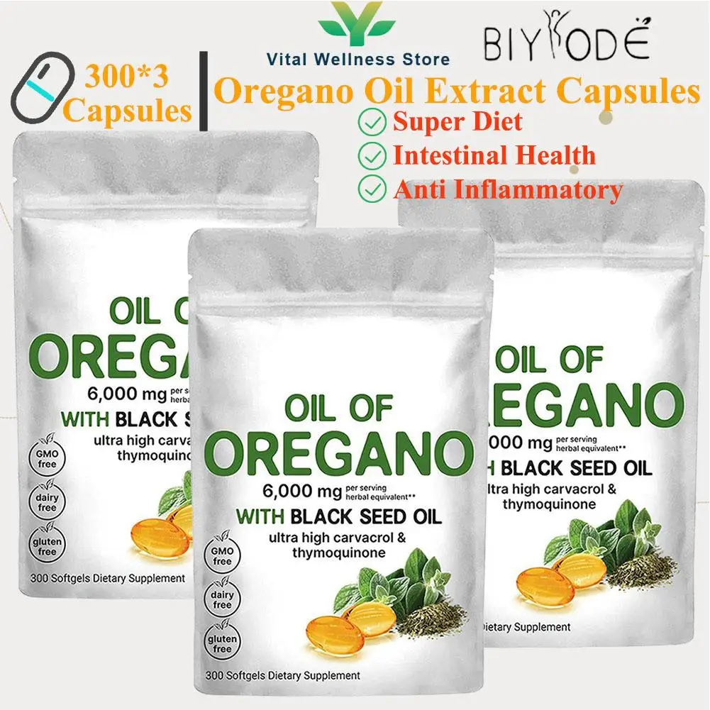 3Bags Oregano Oil Extract Capsules - Support Digestion Health Herbal Supplements,Intestinal Health,Anti Inflammatory,Super Diet