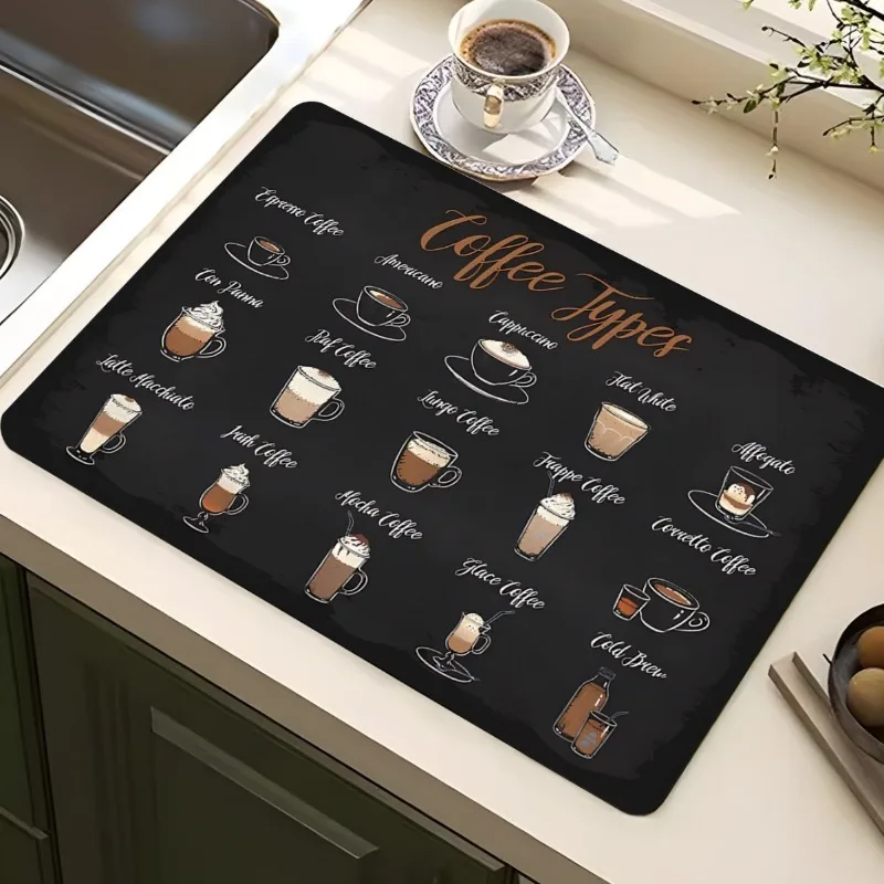 Coffee Menu Printed Absorbent Drain Mat Super Antiskid Quick