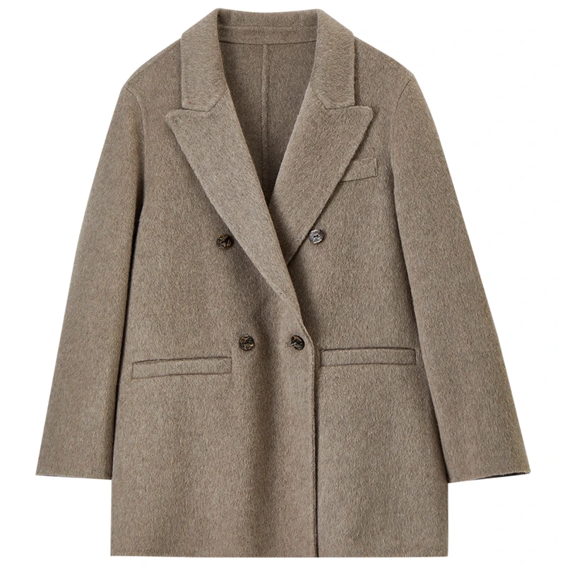 SENTUBILA Wool Blend Blazer Jacket Women 2025 Winter Warm Double Breasted Woolen Coat Woman Outerwear Female Clothing W44O56673