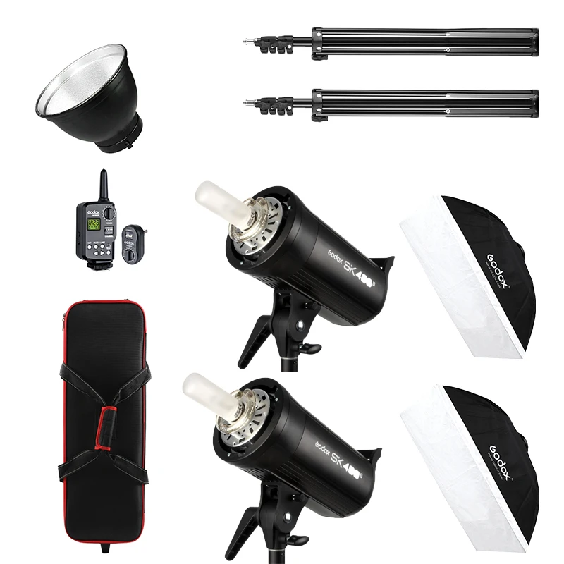 Godox SK400II 2x400Ws Photo Studio Flash Lighting 2m Light Stand FT16 Trigger  Bowens Mount Reflector Godox CB-04 bag