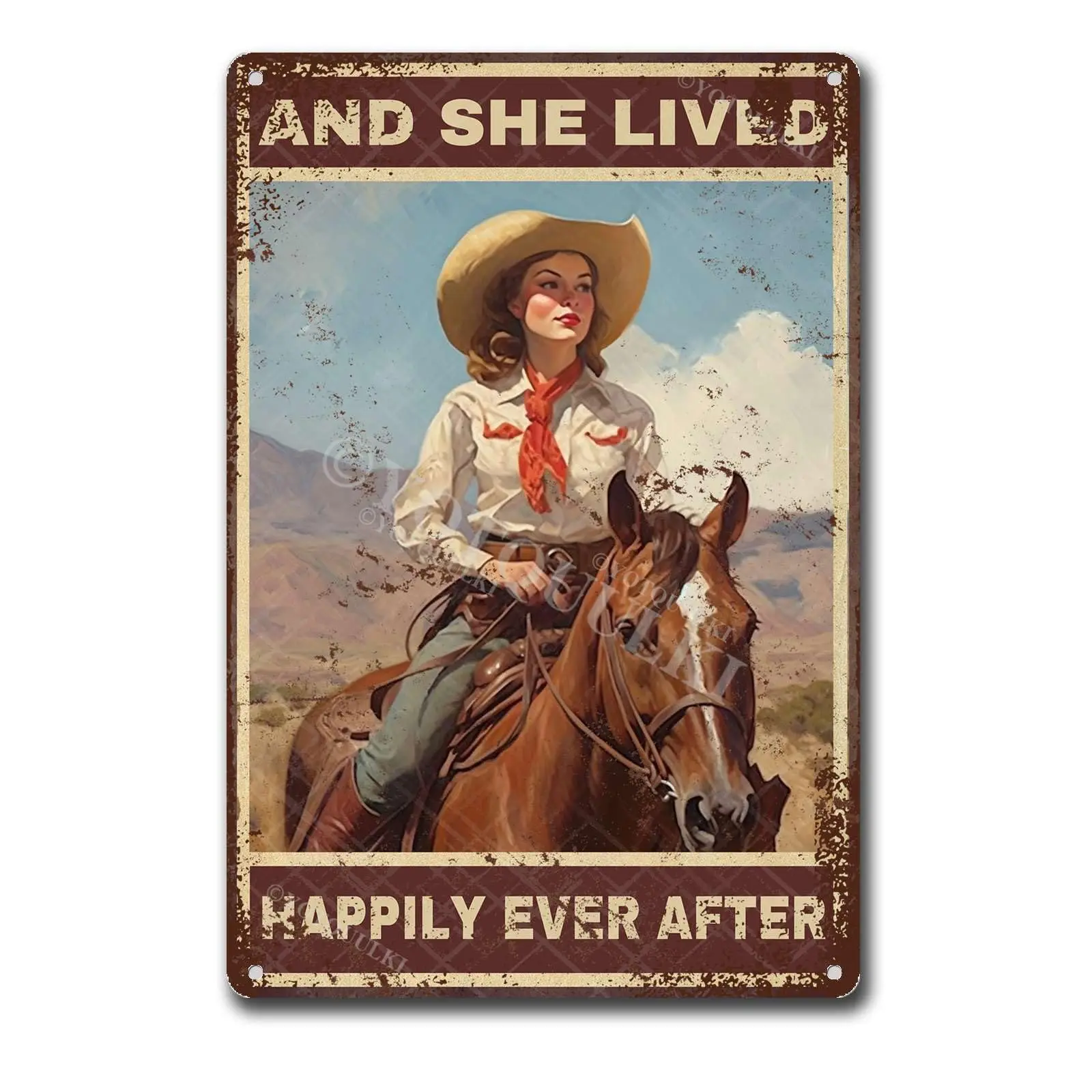 Vintage Cowgirl Wall Art Nostalgic Tin Sign Gift For Horse Lovers Vintage Farmhouse Wall Art Metal Tin Sign Wall Art Home Decor