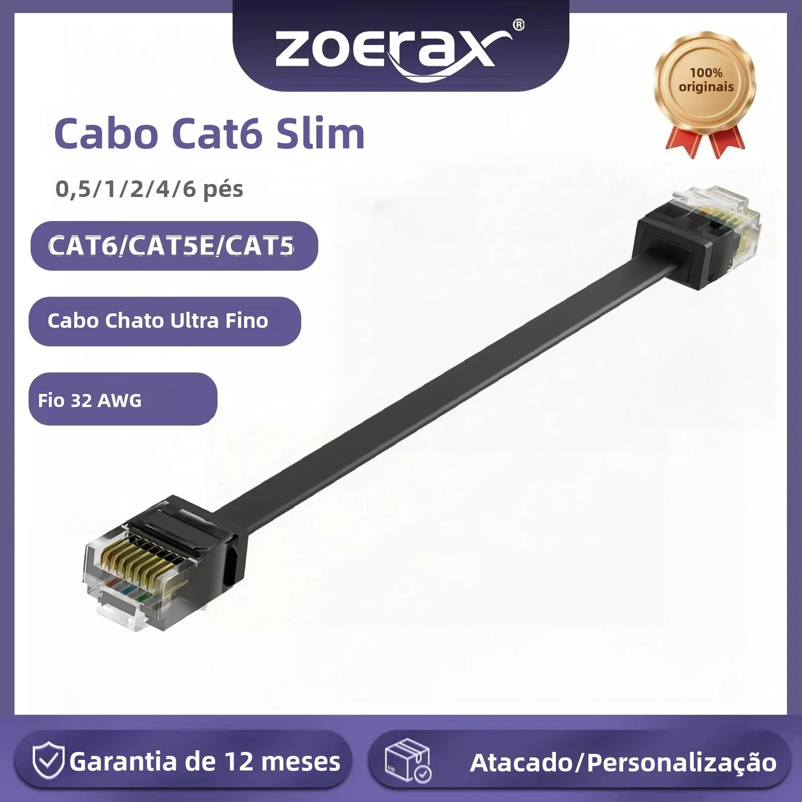 Cabo de Rede Ethernet Cat6 Cat5e ZoeRax 0.5/1/2/4/6 FT, Cabo Slim Gigabit Cat6 para Patch Panel/Switch/Roteador