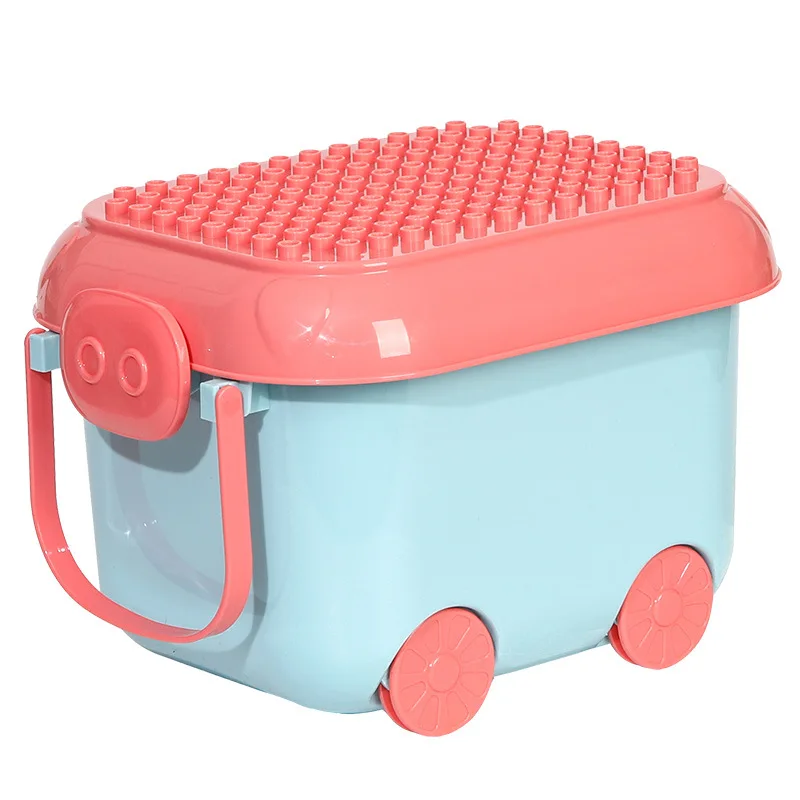 Caja de almacenamiento de juguetes para niños, cubo de almacenamiento de bloques de construcción de ropa, caja organizadora con polea, dibujos animados Mengqu de gran capacidad