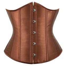 Satin Women's Slimming Outfit Clothes Waist Cincher Lace Up Boned Bustier Top Underbust Corset