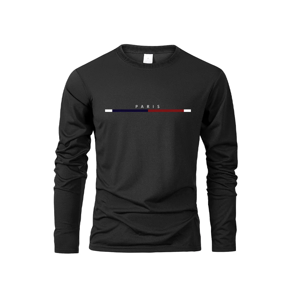 Men's Long Sleeve T Shirts of PARIS Printing Solid Color Casual Tops Autumn High Quality Loose T-Shirt Men Classic Clothing image 2