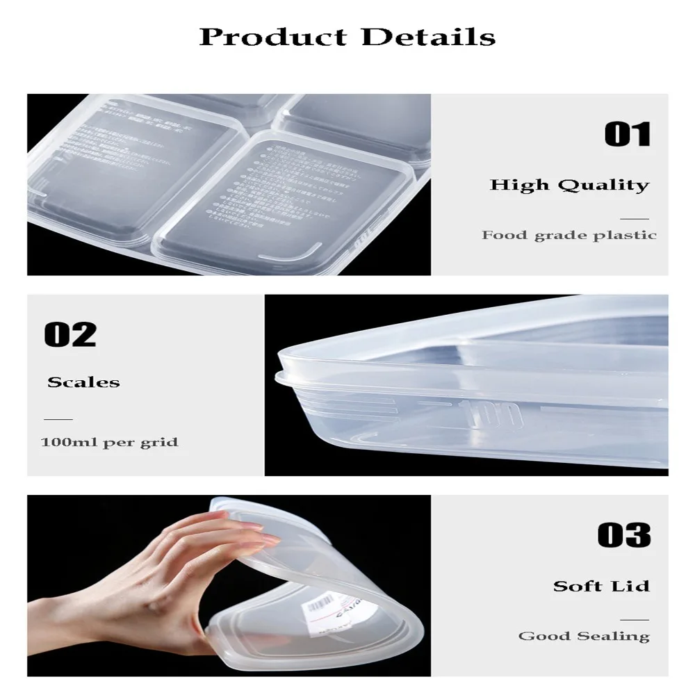 Portable Food Preparation Storage Box Divided 4/5/6Grids Sub-Packed Meat Compartment Box Compartment Vegetables Fruits Boxes