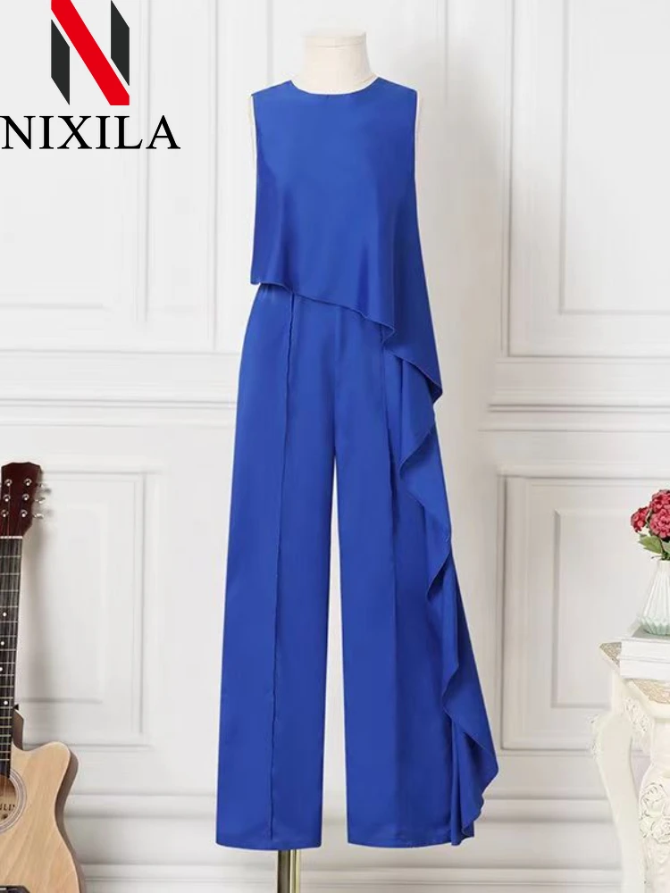 Nuove donne di estate tute eleganti senza maniche canotte pantaloni a gamba larga irregolare casual solido pagliaccetto tuta da sera per le donne