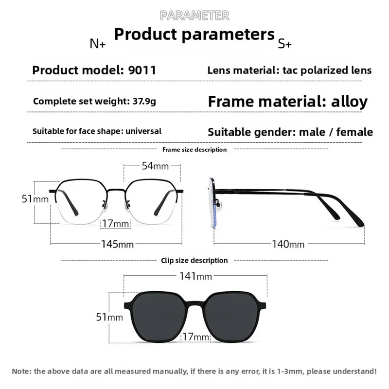 Myopia Prescription Multifunctional Glasses Polarized Magnetic Attraction Clips Magnetic Sunglasse Big Half-Metal Frame