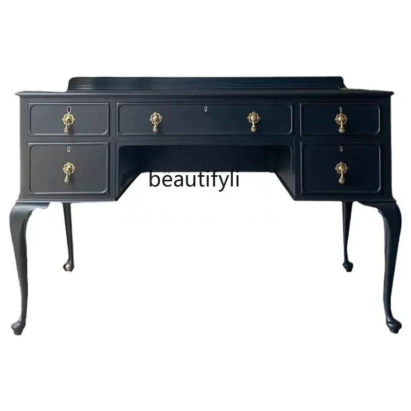 

French Retro Black Solid Wood Multi-Functional American High-End Dressing Table