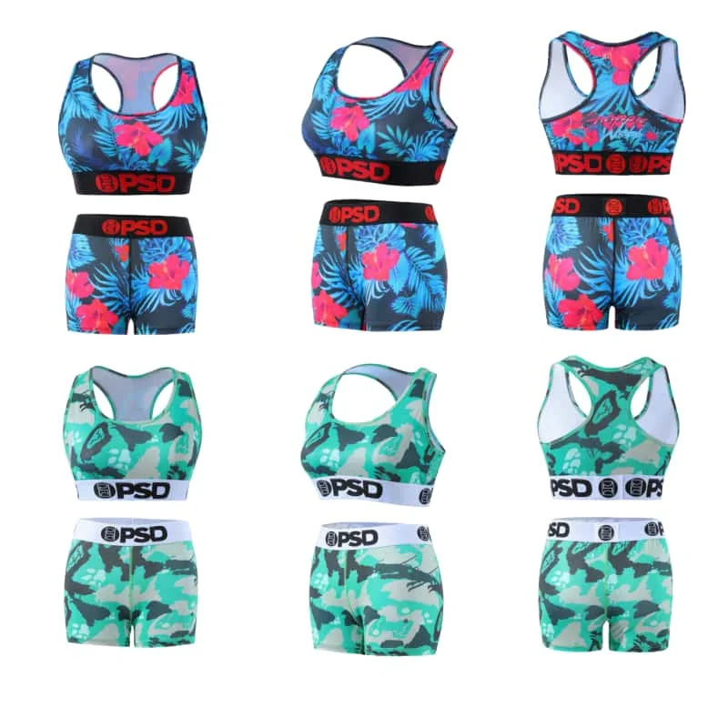 

High Sales Quantity kitkat Print Short Polyester Fitness Women's Sports Underwear Bra Set