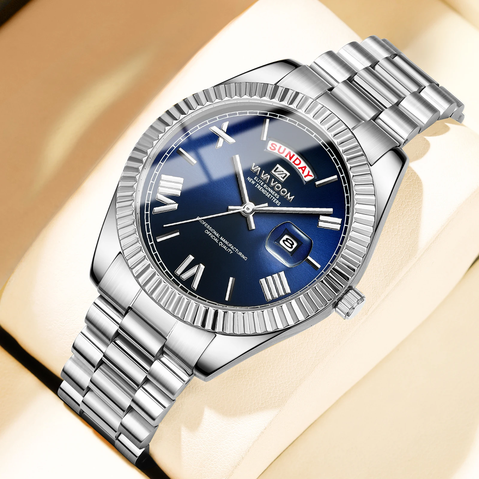 

Men Business Watches 41mm Solid Stainless Steel Couple Clock Quartz Movement Rose Red Luxury Waterproof Brand Gift Watch for Men