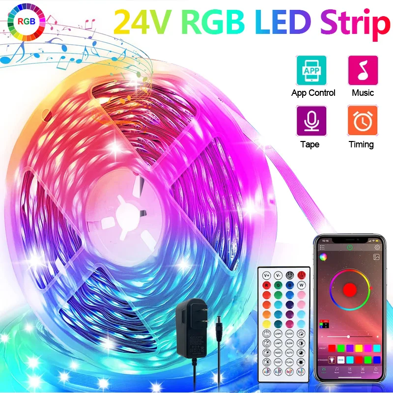 24 فولت LED قطاع ضوء 5050 RGB أضواء الموسيقى مزامنة اللون تغيير App التحكم مصباح ليد حبل أضواء عيد الميلاد غرفة إضاءة زينة
