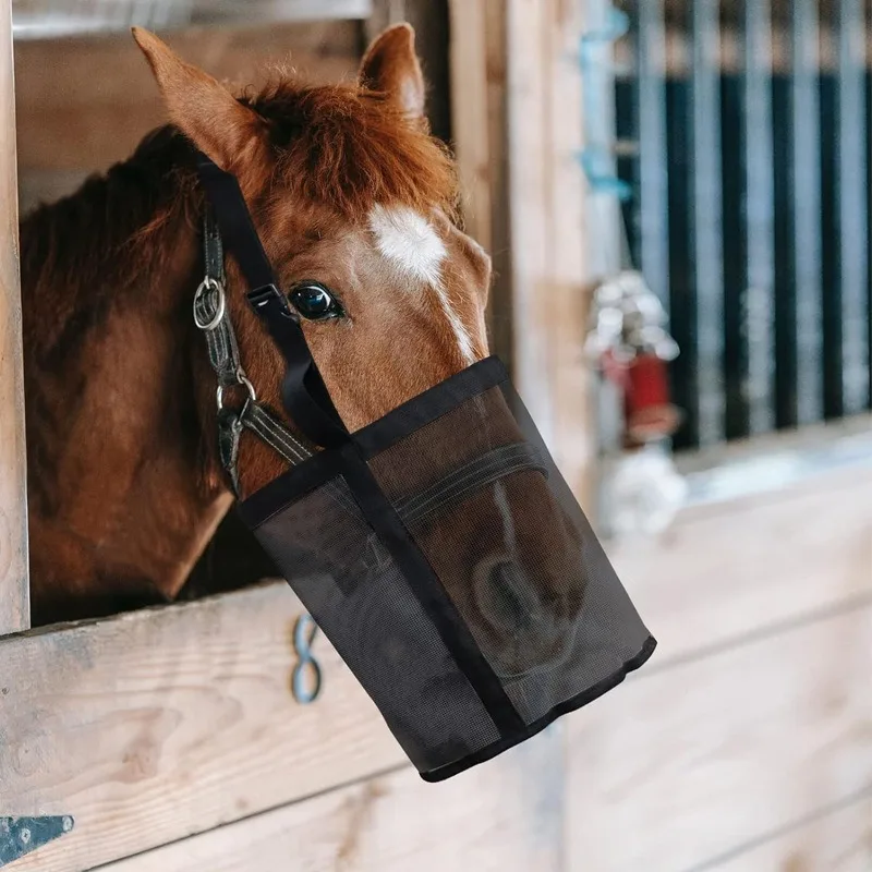 Horse Feed Bag Outdoor Hanging Neck Feed Bag Adjustable Large-capacity Slow Feeder Portable Hay Bag for Horses Horse Supplies