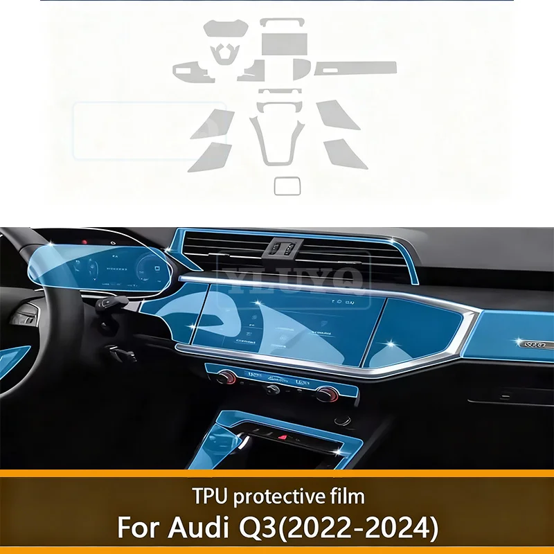 

For Audi Q3 2022 2023 2024 Car Interior Door Center Console Media Dashboard Navigation TPU Anti-scratch Protector Film