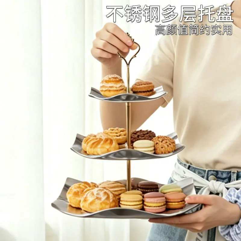 Stainless steel light luxury fruit plate high-end candy plate three-layer hotel afternoon tea candy dessert rack snack tray
