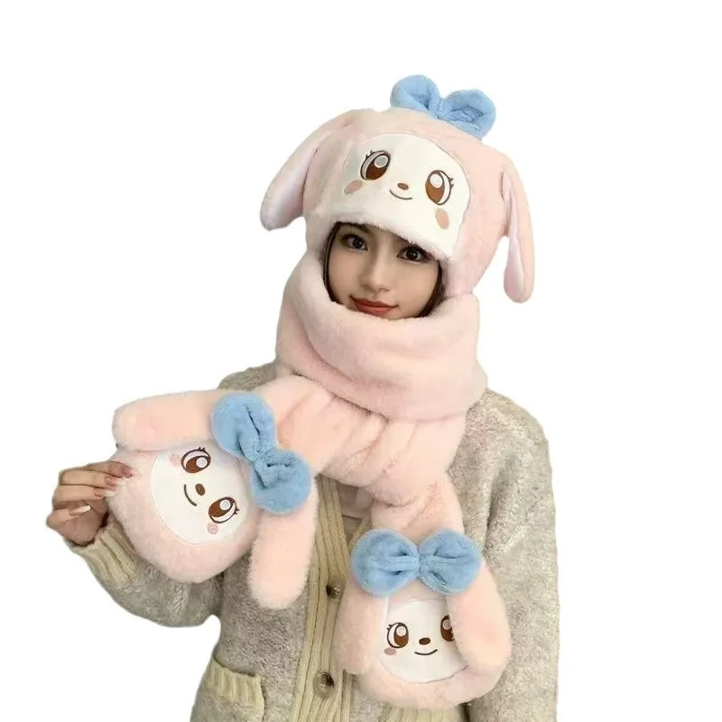 MINISO 1 قطعة جديد مضحك لطيف كورومي ثلاث قطع قبعة الكرتون الوالدين والطفل ميلودي شعبية وشاح قفازات الكل في واحد قبعة