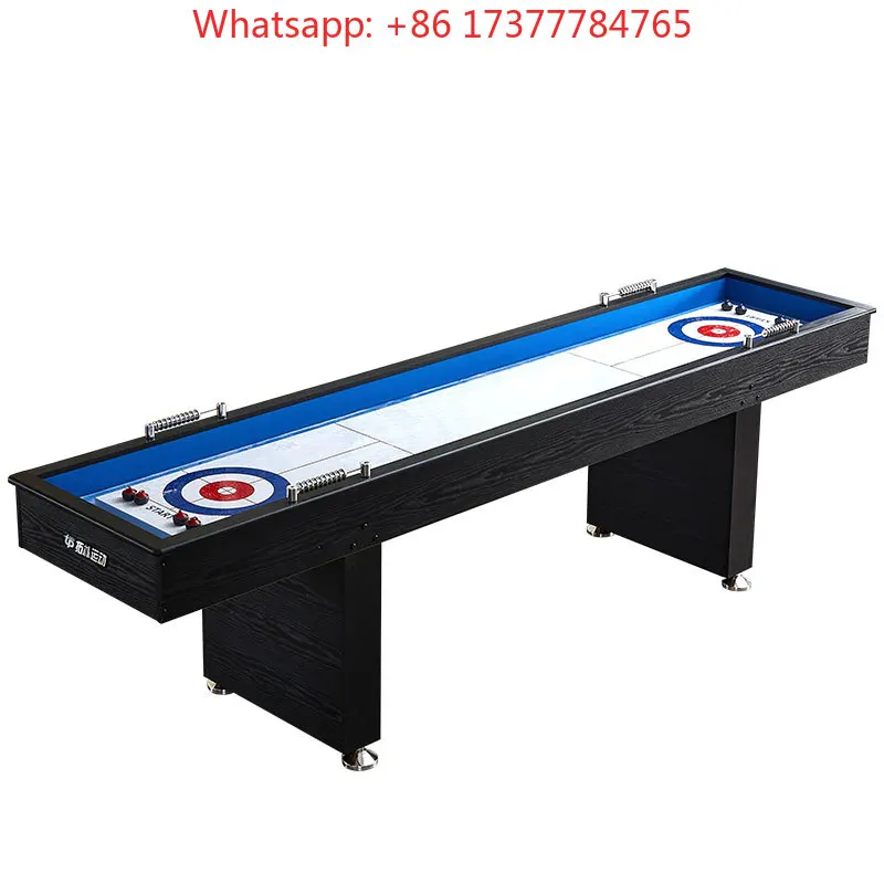 TS-9074 2-in-1 Game Table, Classic 9ft Shuffleboard & Curling Game for Family and Company Game Room