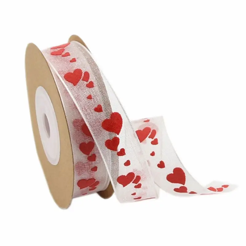 10m Organza amore cuore stampato nastro rotolo di garza per matrimonio san valentino fatto a mano fai da te confezione regalo forniture pacchetto