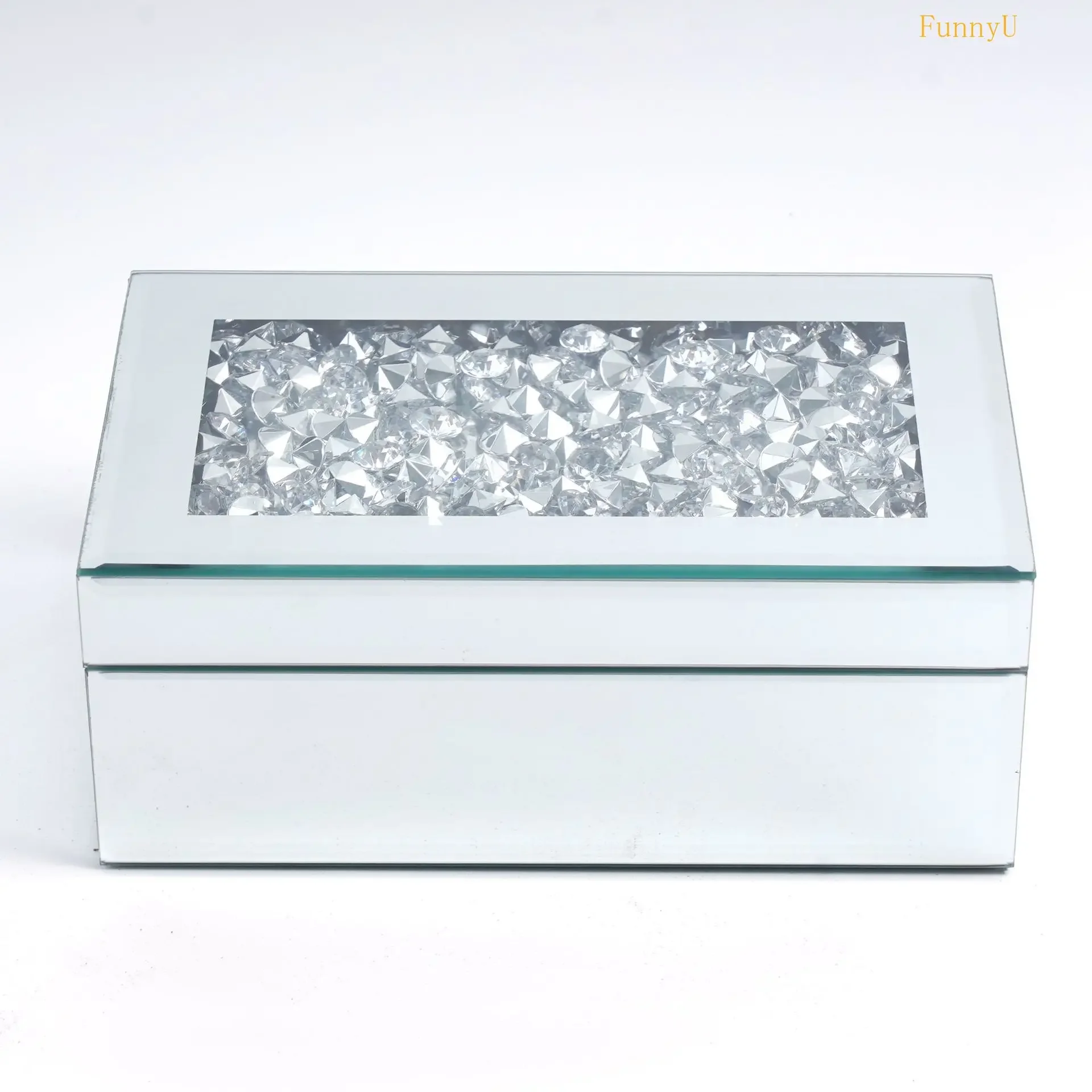 Silver Crushed Diamond Glass Mirrored Jewelry Box Organizer Women Trinket Drawers Organiser Boxes Makeup Container Dressing Tabl