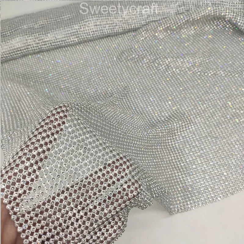 120cm*45cm silver Rhinestone metallic cloth Crystal metal mesh sequin rolls kendal jenner dress fabric Cosplay apparel curtains