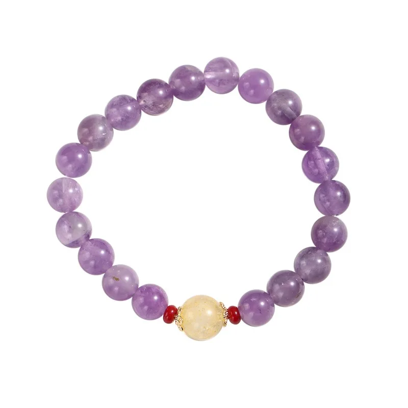 Purple Qi East Comes Amethyst Cream Jade 8mm Ice Clear Crystal Single Circle Bracelet Lucky Gifts