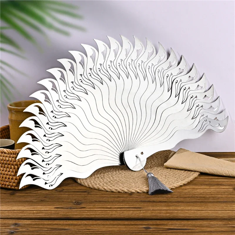 New Chinese Fine Steel Antique China Fan Hollow Self-Defense Kung Fu Tai Chi Portable Men Metal Stainless Folding Fan