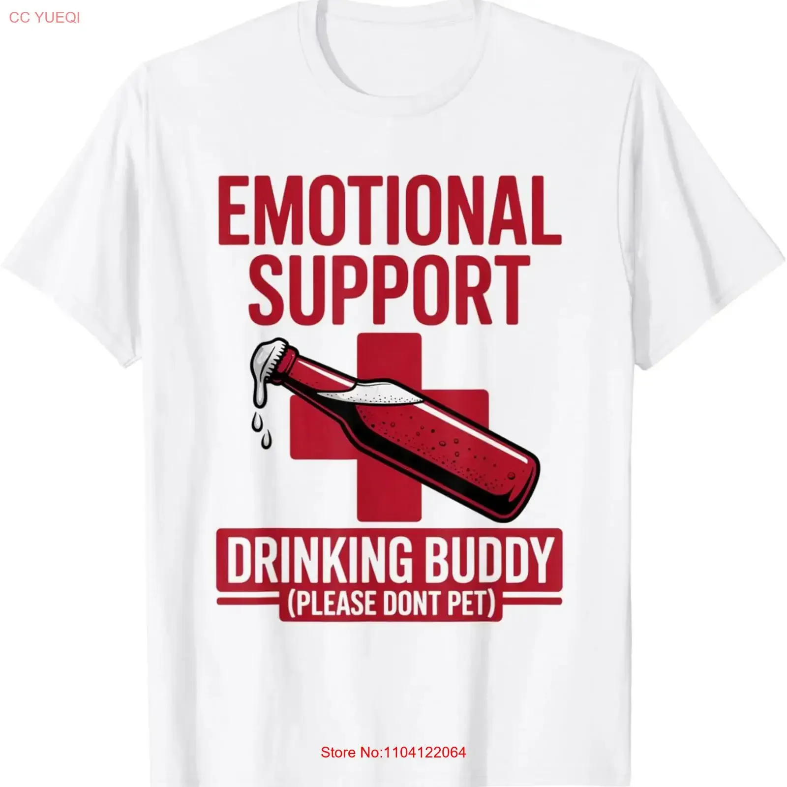 Emotional Support Drinking Buddy Funny Adult T Shirt vintage Washed Stretched homme Top For Everyday Wear Unisex Stylish Casual