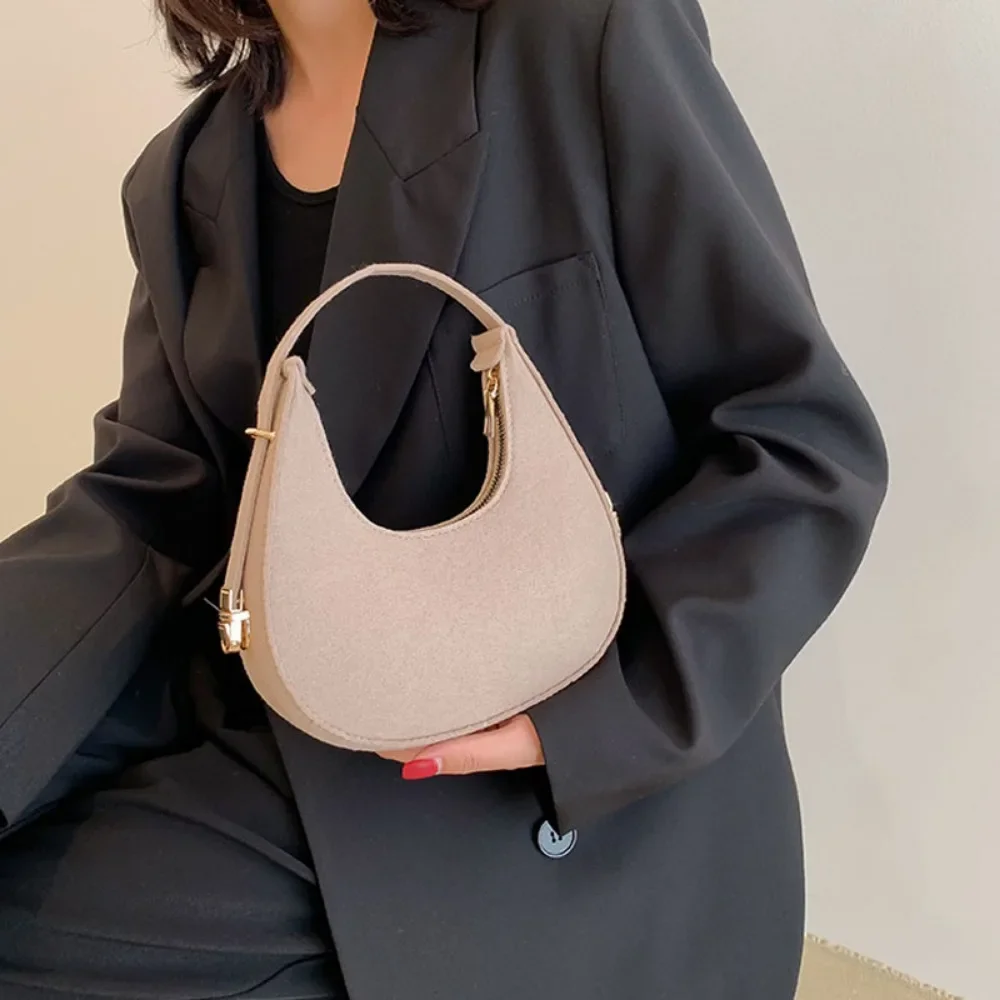 

Women's Felt Clutch Shoulder Bag - Elegant Solid Color Handbag, Small Handle Underarm Purse with Detachable Strap