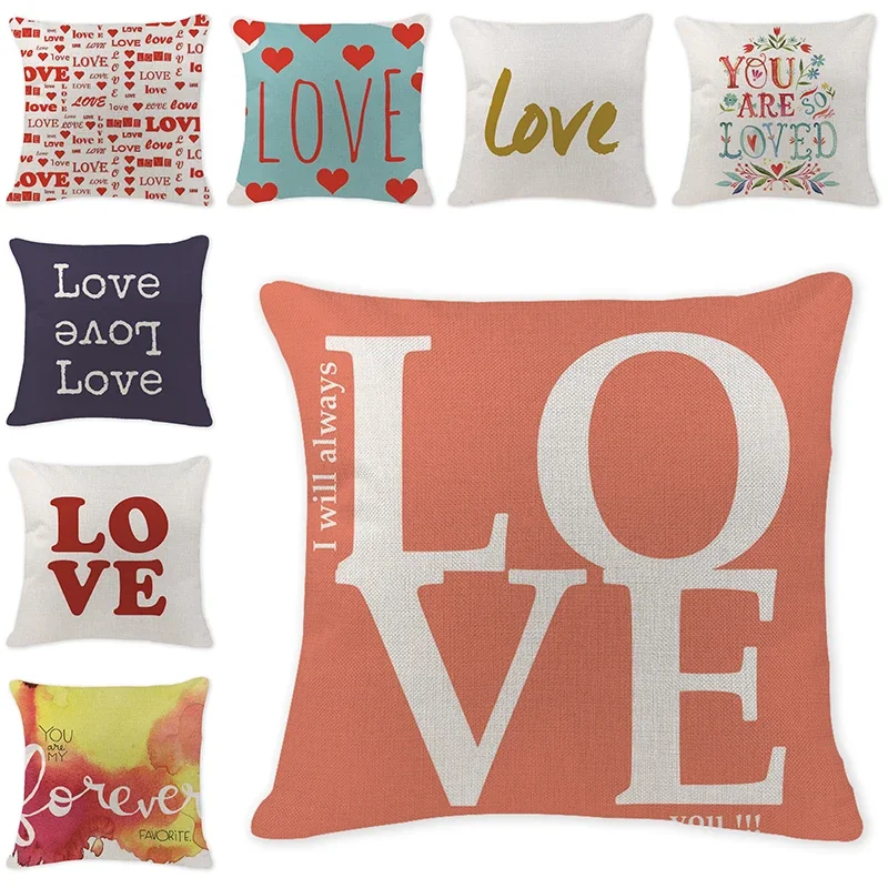 Letters Cushion Cover Sweet Pillow Case Cotton Linen Sunshine Love Letter Cushion Sofa Bedroom Decorative Pillow Cover Presents