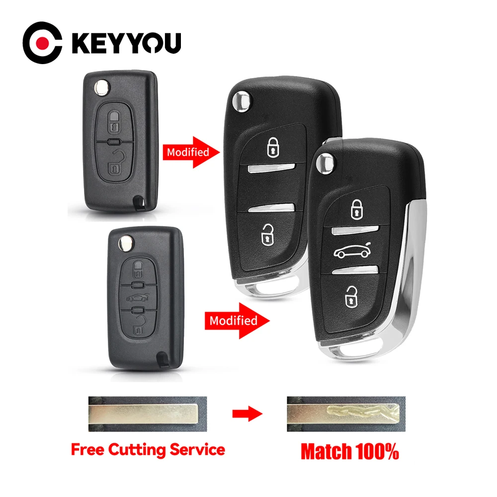 KEYYOU With Cutting Service Modified Remote Car Key Shell For Citroen C4 C5 C6 C8 Xsara Picasso For Peugeot 107 207 307 308