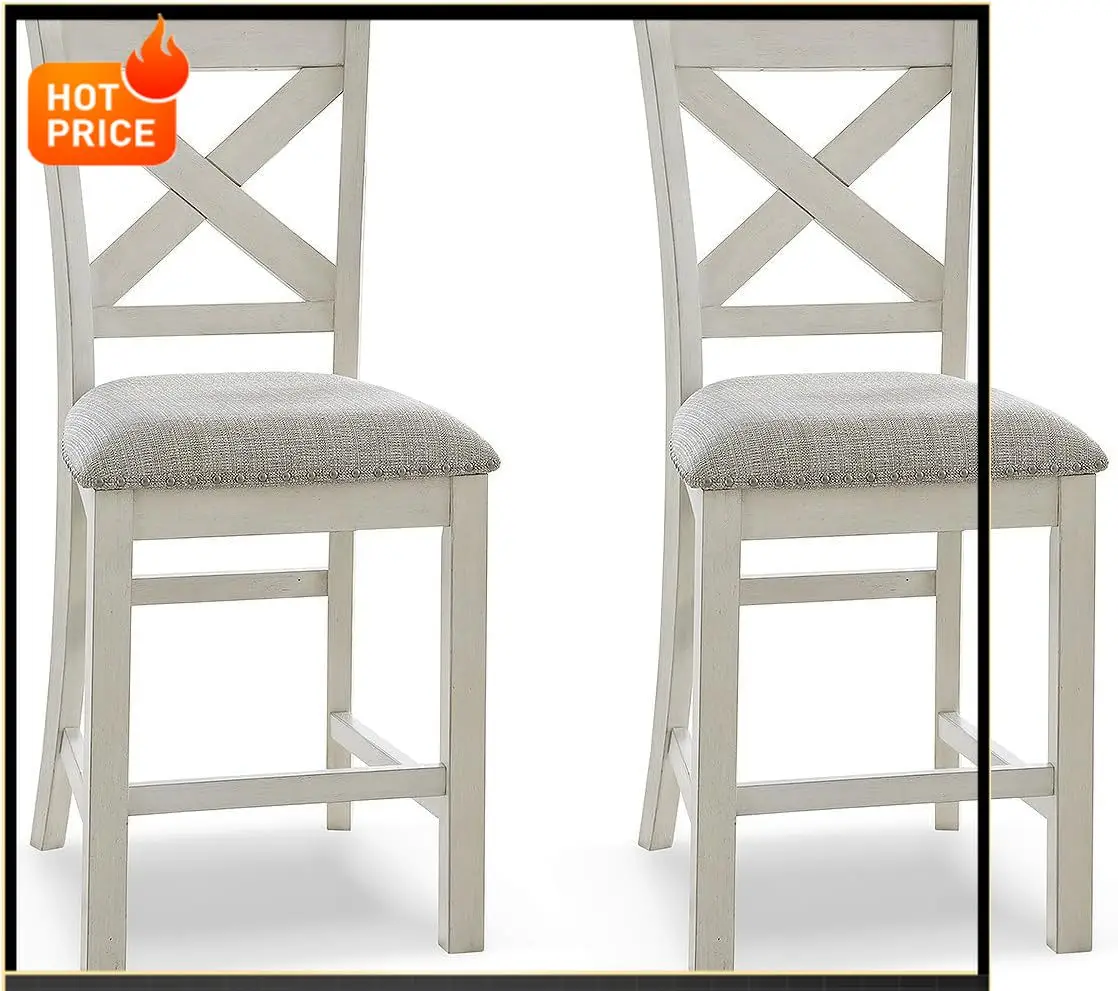 

Бестселлер: Комплект из 2 барных стульев Robbinsdale Farmhouse с обивкой, X-образной спинкой, декоративной отделкой, деревянные, высота 24,75 дюйма, белый и светло-голубой цвет.