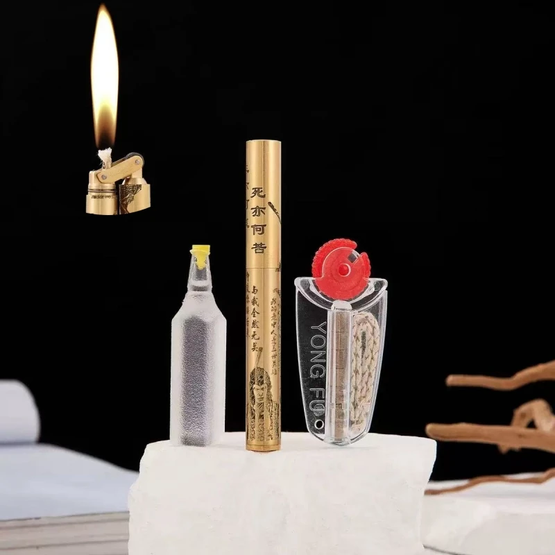 

Creative Stick Shaped Cylindrical Carving Wrapped Around Copper Portable Lighter, Unusual Men's Gift Cigarette Accessories