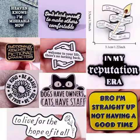 Creative Alloy Funny Tag Badges EnglishGeometric Enamel Pins Clothing Hat Brooches Decoration Wholesale Jewelry Gift For Friends