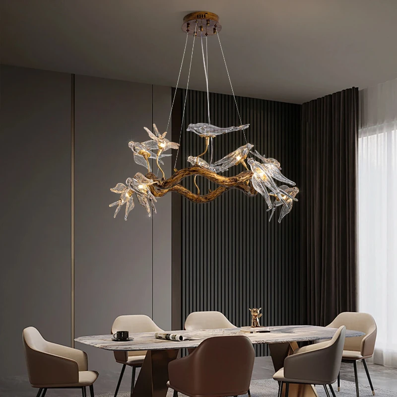 Vintage Round Glass Ceiling Chandelier Swallow for Living Room Dining Table Restaurant Luxury Branch Designer Interior Lighting - Image 3