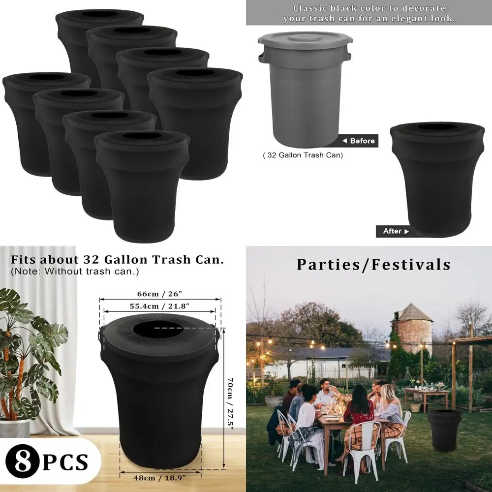 

Round Outdoor Waste Container Covers, 8 Pack Stretch Spandex Garbage Can Liners for Weddings and Events