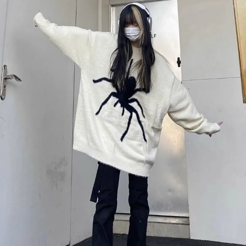 Pull surdimensionné graphique araignée pour hommes et femmes, Cyber Y 2k, Hip Hop, Hippicopter, Harajuku, Knit Top, Emo Gothic Grunge, Japanese Evermn