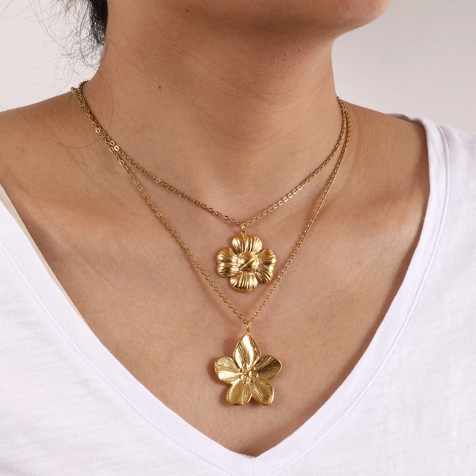 1pc New Flower Pendant Necklace for Women 18K PVD Gold Plated 304 Stainless Steel Cable Link Chain 45cm Jewelry Birthday Gift