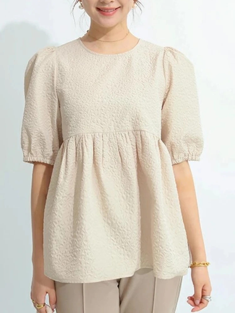 Japanese chic sweet solid blouse women