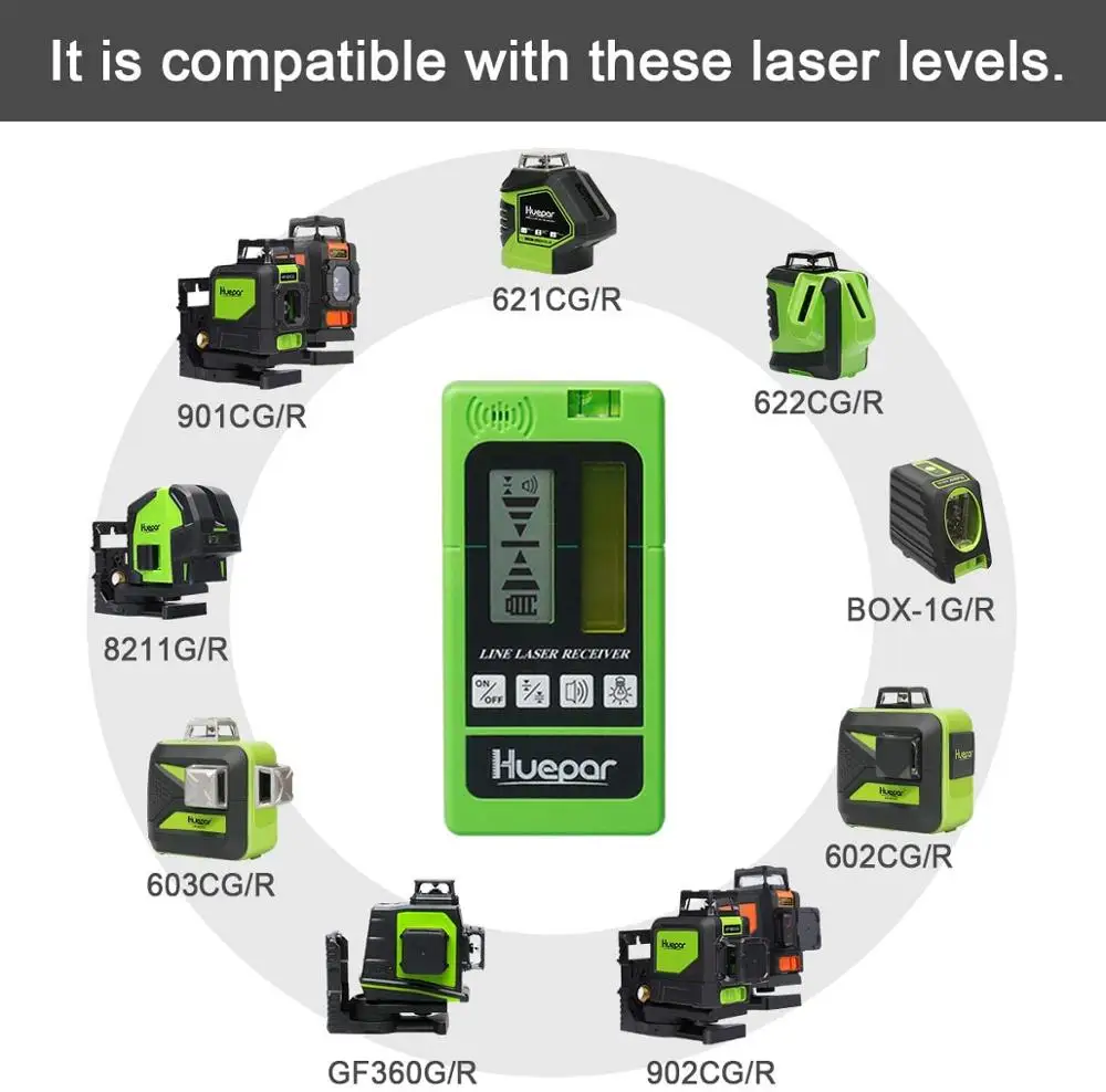 Huepar LR-5RG 양면 백라이트 LCD 디스플레이 검출기, 펄스 라인 레이저용, 적색 및 녹색 빔 레이저 레벨 리시버