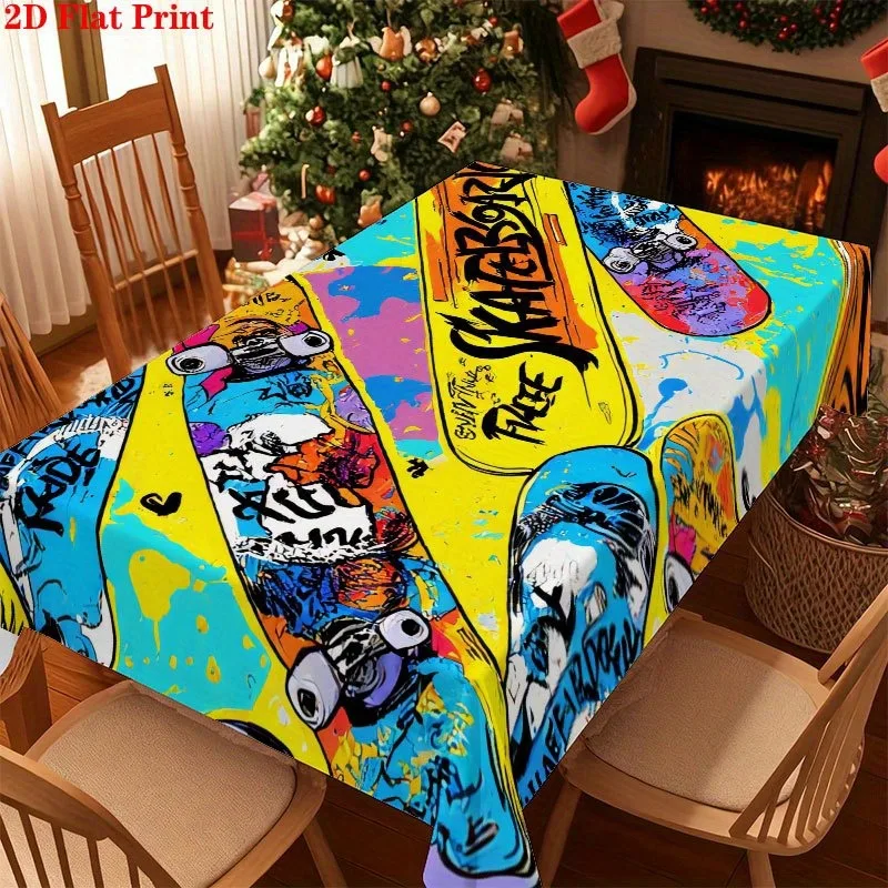【2D】Tablecovers 1pc Skateboard Graffiti Pattern Polyester TableclothZYC