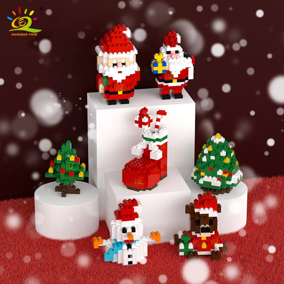 HUIQIBAO Mini Blocks Christmas Santa Claus Model Micro Bricks Building Block Toy For Kids Snowman Children\'s Toy Christmas Gift