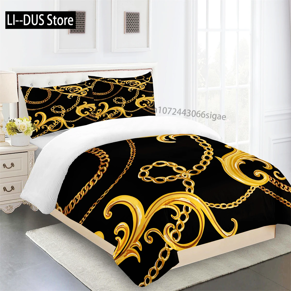 

Luxury Black Gold 3Pcs Geometric Kids Twin Queen King Full Size Duvet Cover Bedding Linen Set 2 Seater Bedspread 200x200 240x220