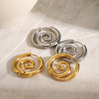 Uworld Chic Spiral Threaded Stainless Steel Delicate Earrings 18K Gold Plated Metal Smooth Charm Ins Jewelry Women Gift