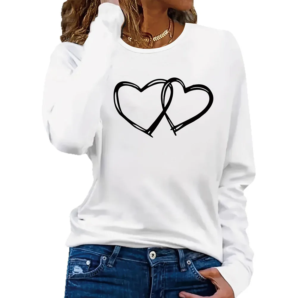 Casual Events M L Heart Print T-Shirt Heart Printed T-shirt Cuteore Stylish Holiday Outfit Women Casual Clothing