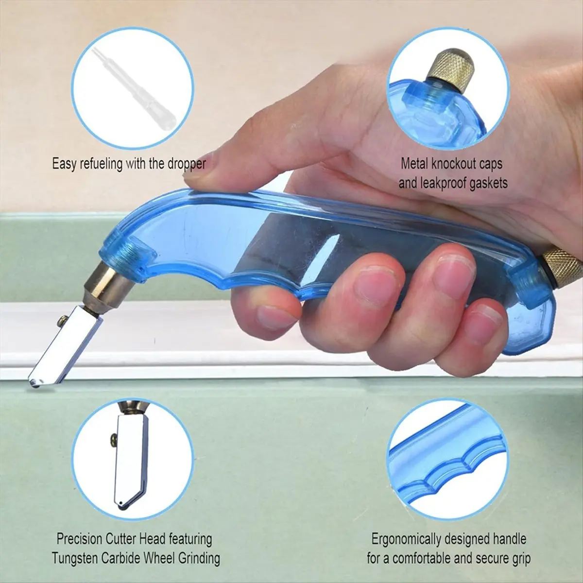 Top Sale -Grip Oil Feed Glass Cutter - 2 Pack Professional Glass Cutting Tool with Cutter Heads and Oil Dripper