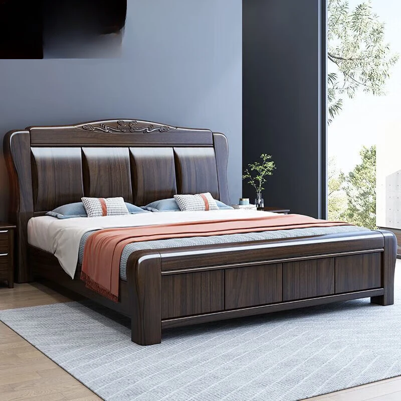 

Zijin ebony solid bed master bedroom 1.8m high box double bed 1.5m Chinese luxury storage big bed.