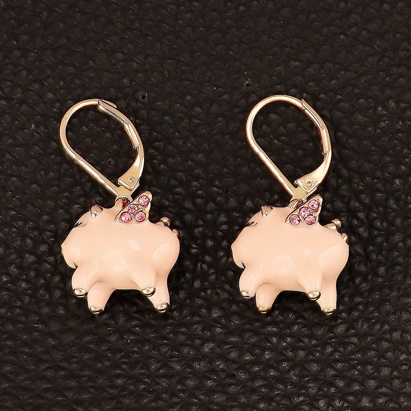 Copper Gold Plated Pink Enamel Glaze Full Rhinestone Paved Pig Charm Earrings Necklace Fashion Cute Versatile Accessories Set